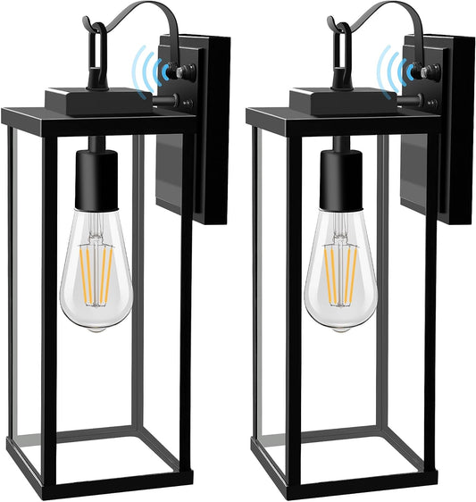 DORESshop Large Size Dusk to Dawn Outdoor Wall Light,Exterior Waterproof Sensor Wall Lanterns Matte Black Anti-Rust Wall Mount Light with Clear Glass Shade for Porch, Garage, Doorway, 2 Pack