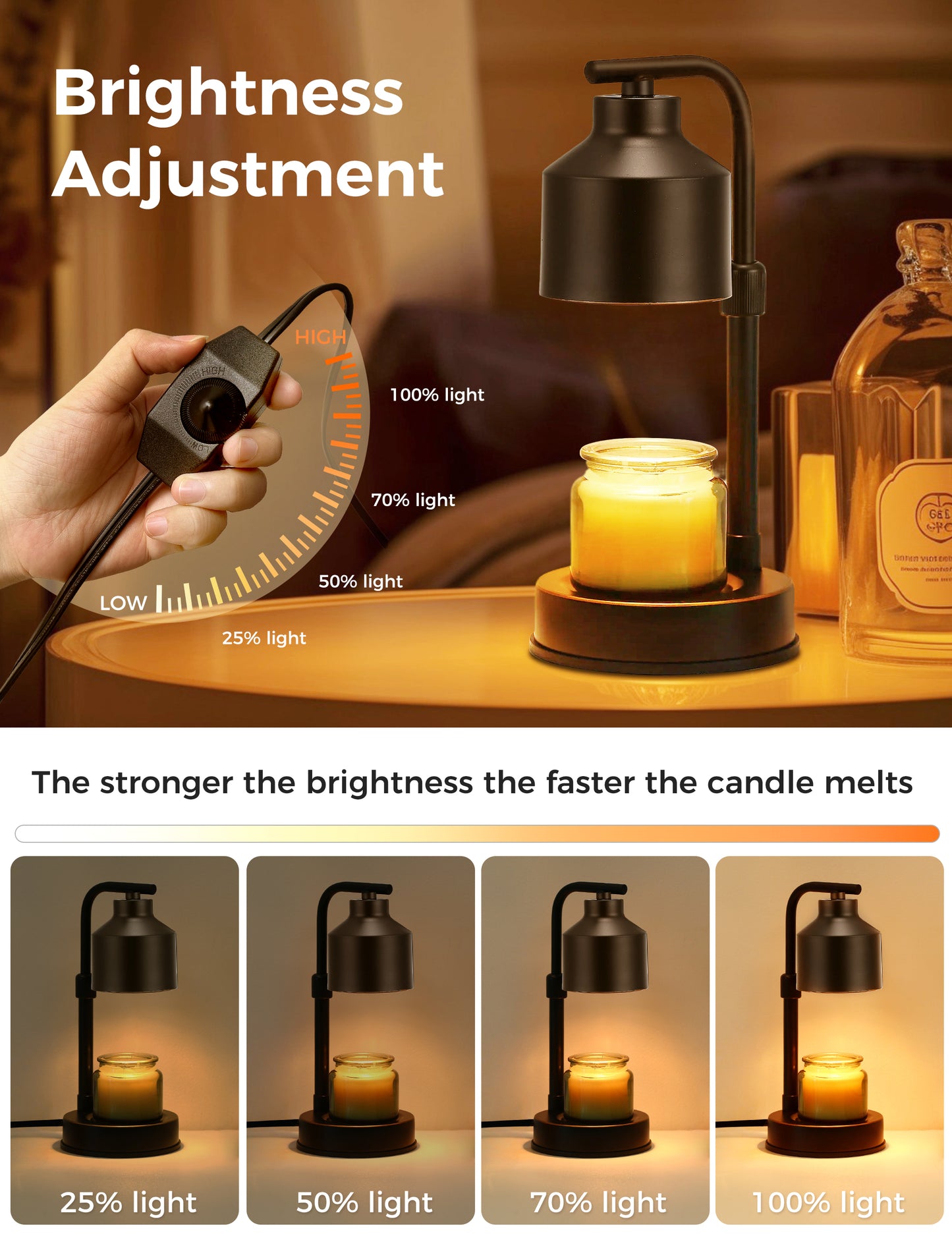 DORESshop Dimmable Candle Warmer Lamp, Electric Candle Lamp Warmer with Adjustable Height & Heat, Compatible with Jar Candles, Candle Warmer Lamps Scented Wax for Home Decor and Delicate Gift
