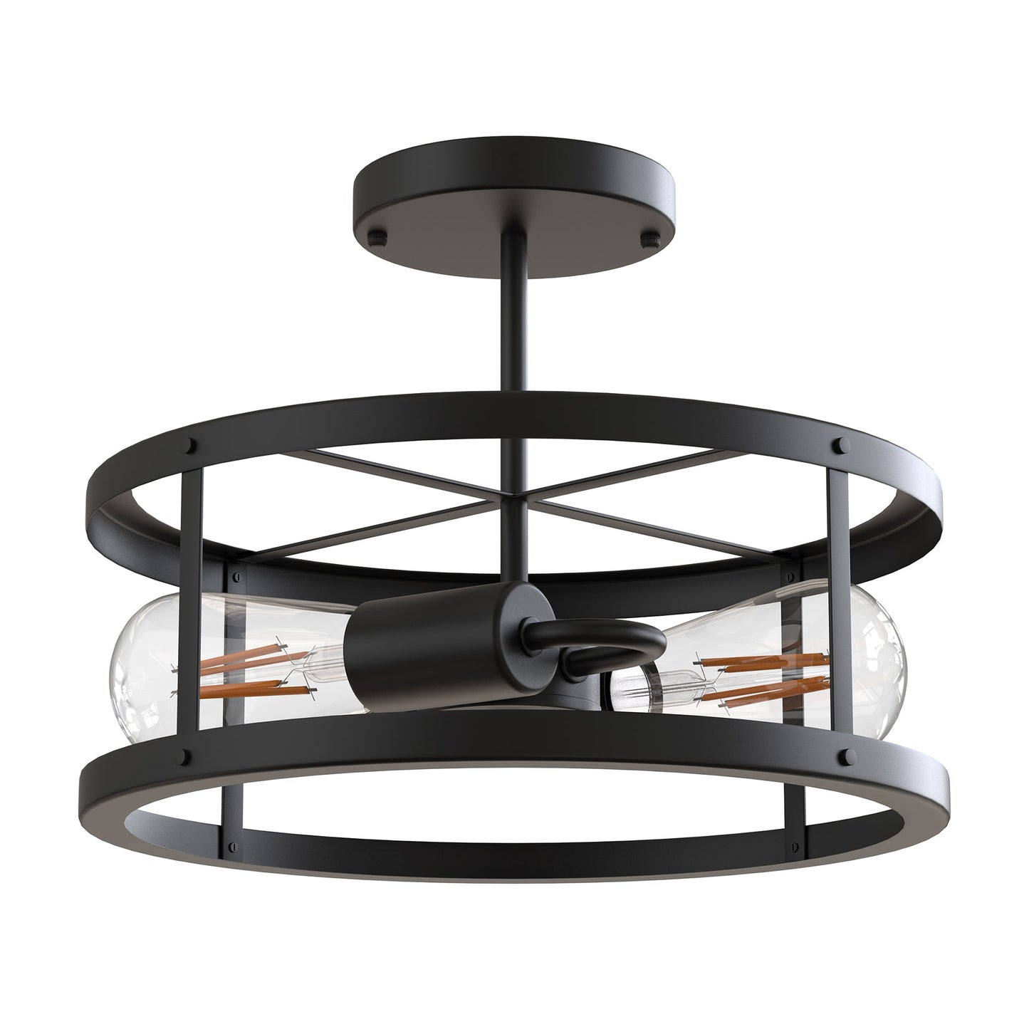 Farmhouse Semi Flush Mount Ceiling Light Fixture, 2-Light Industrial Metal Cage Ceiling Lamp, Vintage Close to Ceiling Lighting