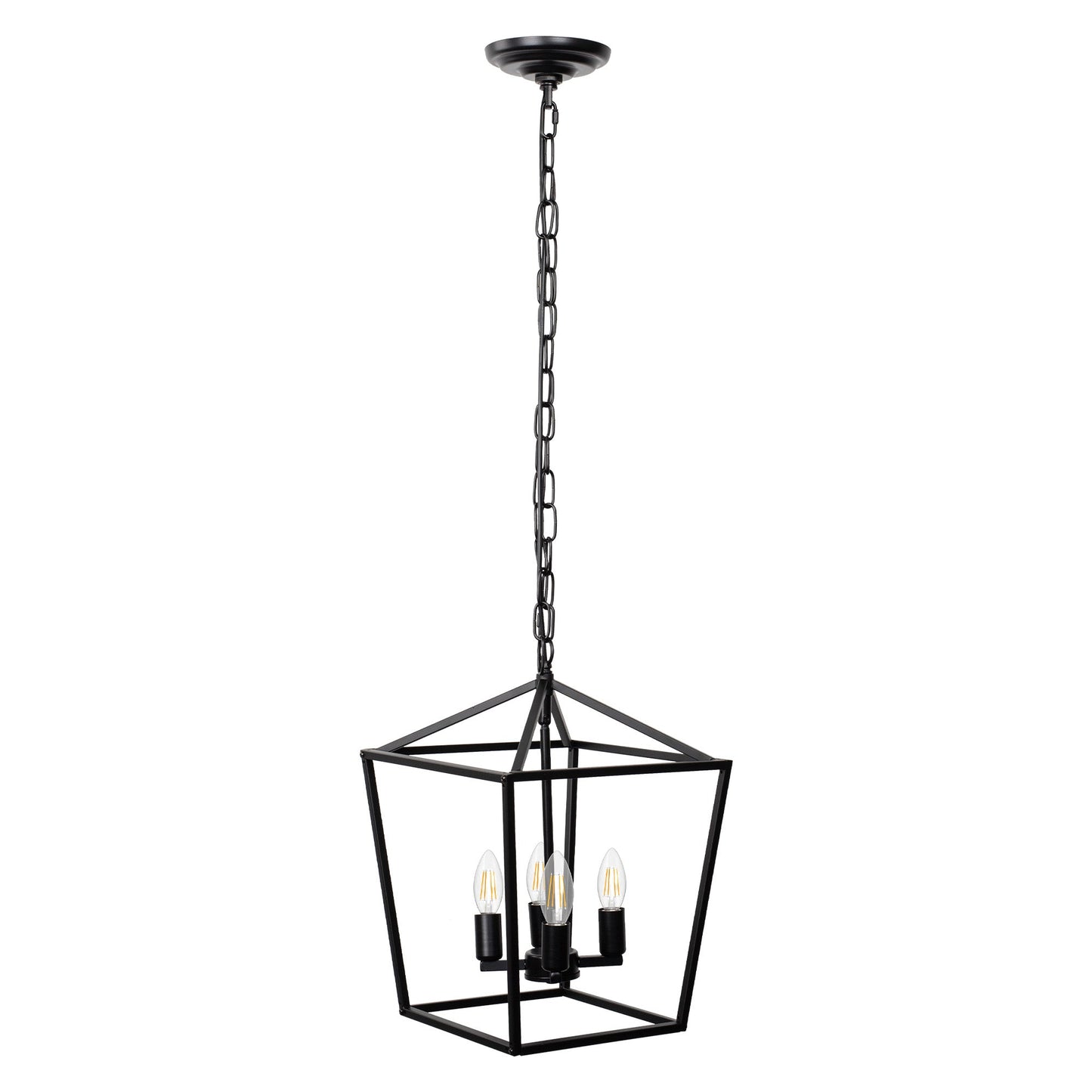 4-Light Black Farmhouse Chandelier Iron Lantern Pendant Light Rustic Cage Hanging Light Fixtures Industrial Foyer Lights for Kitchen Island Dining Room Hallway Foyer Entryway