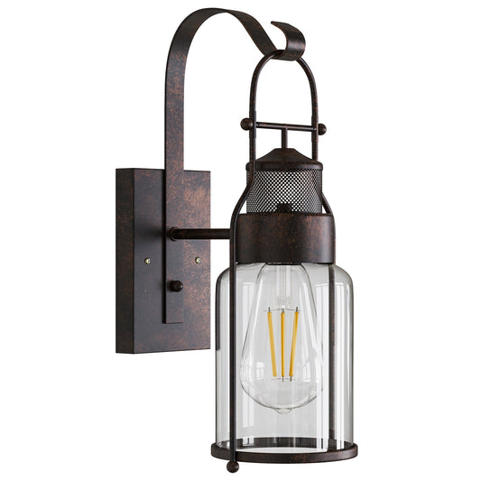 1 Light 19.3 ¡°H Black Wall Lamp with Clear Glass Cylindrical Shape£¬Industrial style for Corridor, Living room, Bedroom, Study room, Hallway, Cafe, Bar and Kitchen