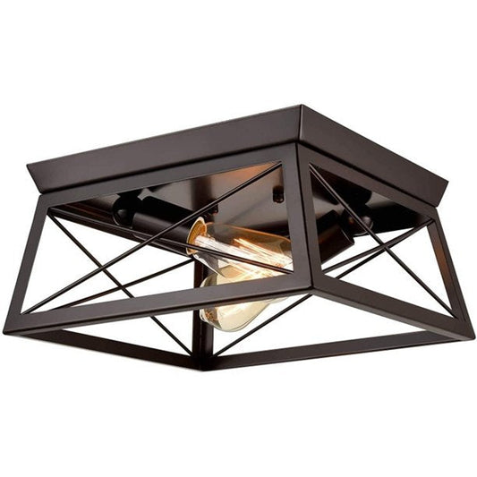 2 Light Flush Mount Ceiling Light Fixture,Retro Industrial Ceiling Light Fixture with Black Shade for Hallway, Entryway, Passway, Dining Room